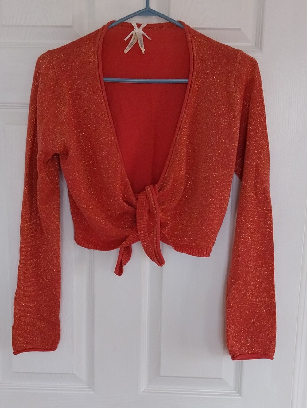 Sparkle Orange Tie-Back Cropped Cardigan